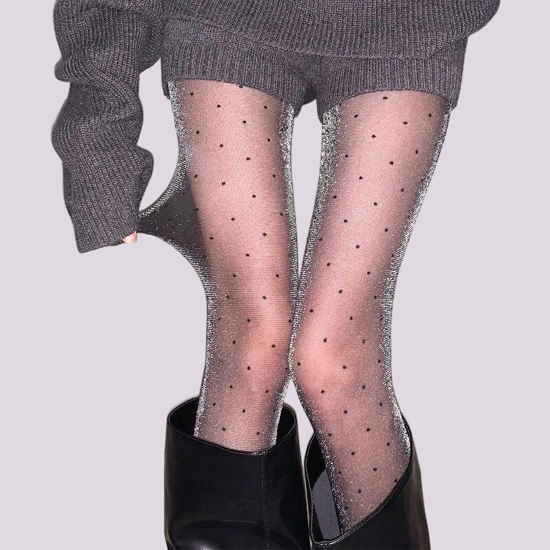 Shimmering Polka-Dot Full-Length Nylon Pantyhose