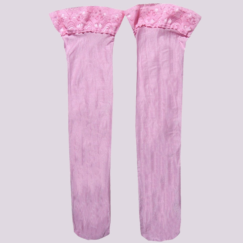 Lace-Trimmed Nylon Long Tube Oils Stockings