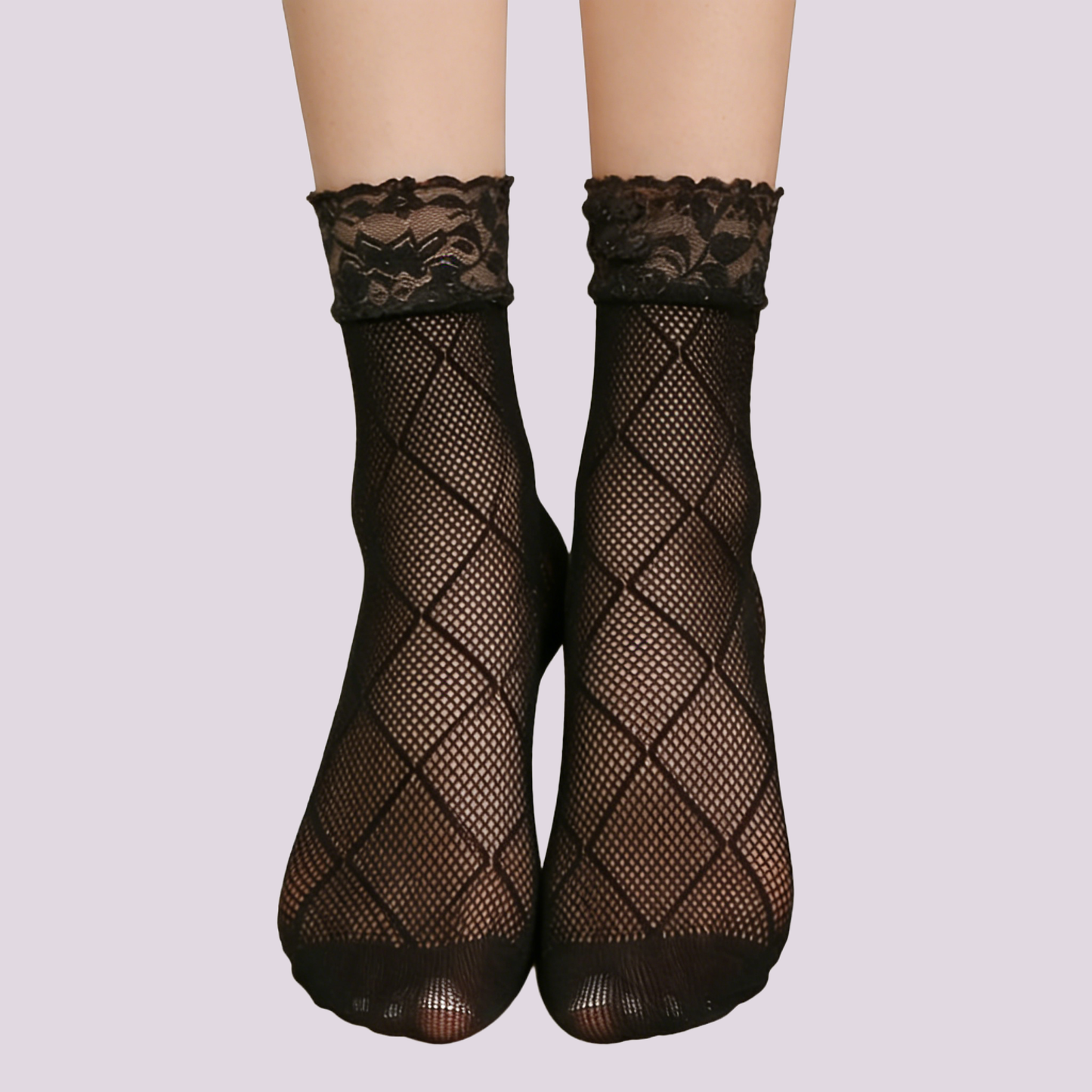 Plus-Size Ultra-Thin Nylon Mesh Fishnet Stockings (5-Pair Lace Ankle Set)