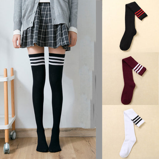 Striped Thigh-High Warm Cotton Stockings for Women