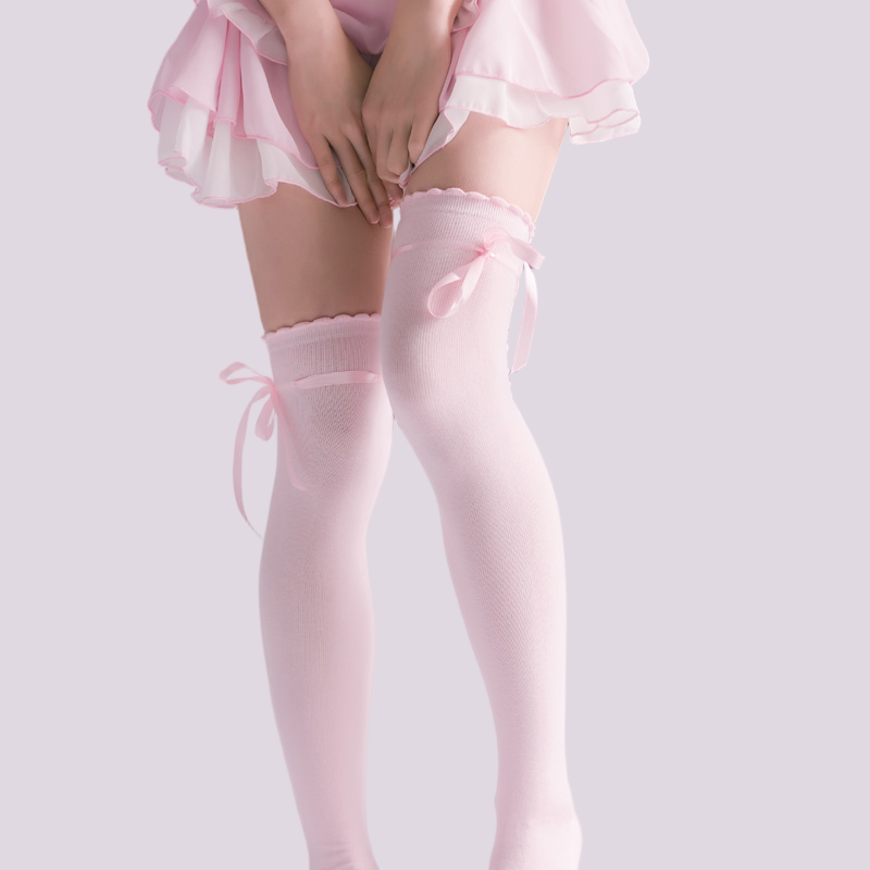 Dual-Tone Bow-Tie Thigh-High Socks: Sweet & Sleek for Every Vibe