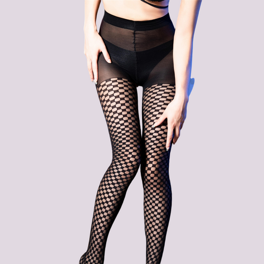 High-Waisted Grid Fishnet Tights: Modern Feminine Allure
