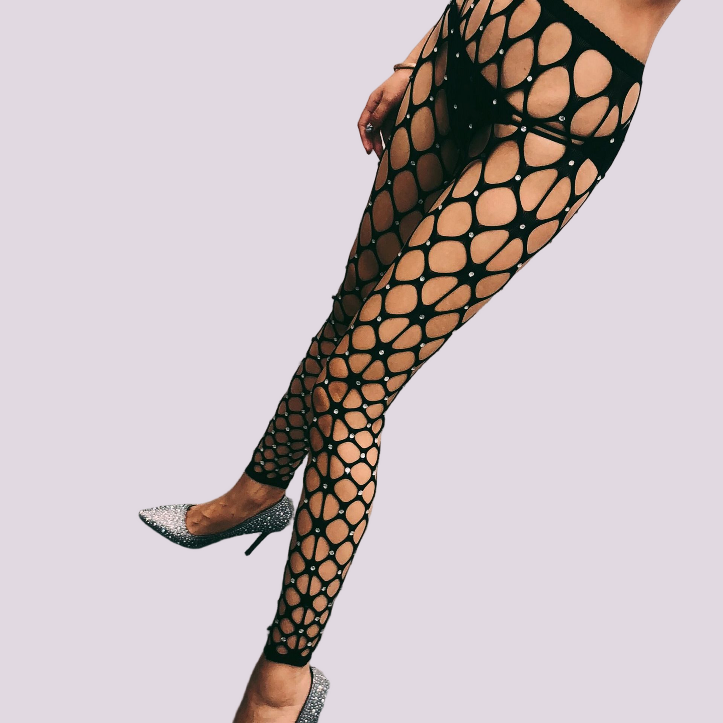 Sparkly Crystal-Studded Fishnet Tights
