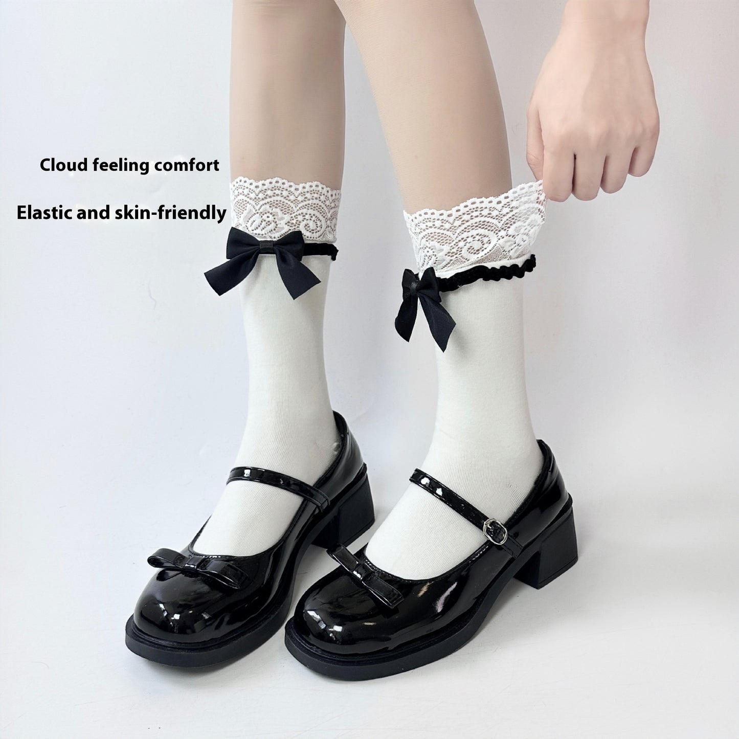 Japanese JK Bowknot Sweet Lace Lolita Mid-Calf Socks
