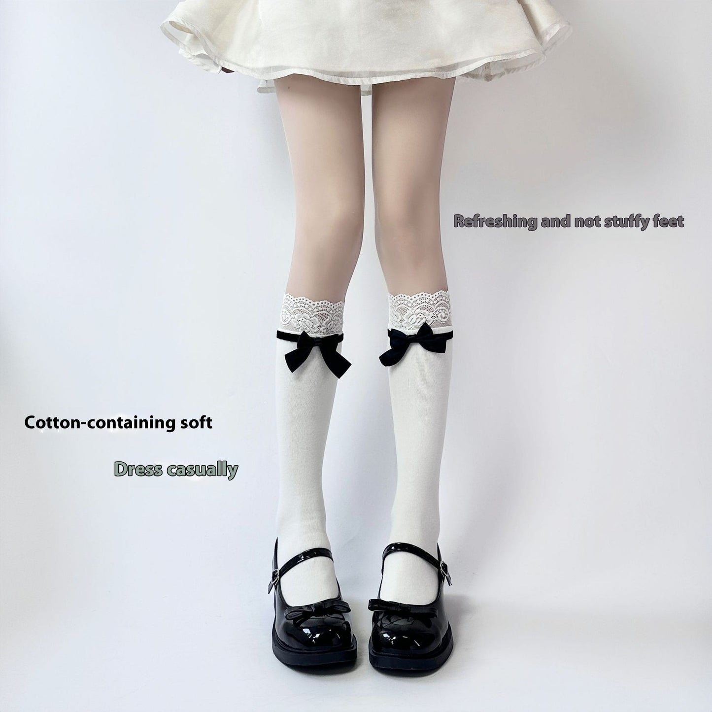 Japanese JK Bowknot Sweet Lace Lolita Mid-Calf Socks
