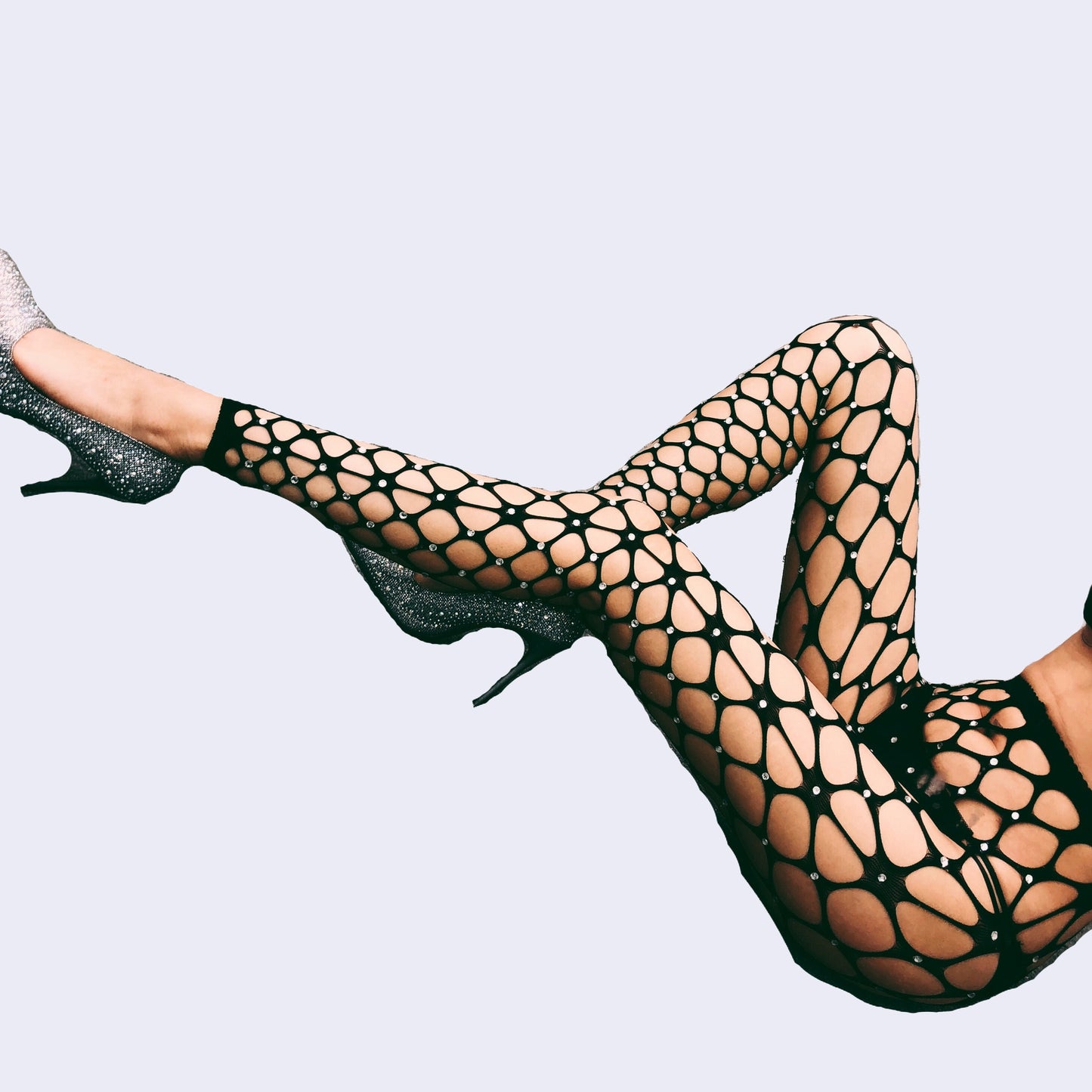 Sparkly Crystal-Studded Fishnet Tights