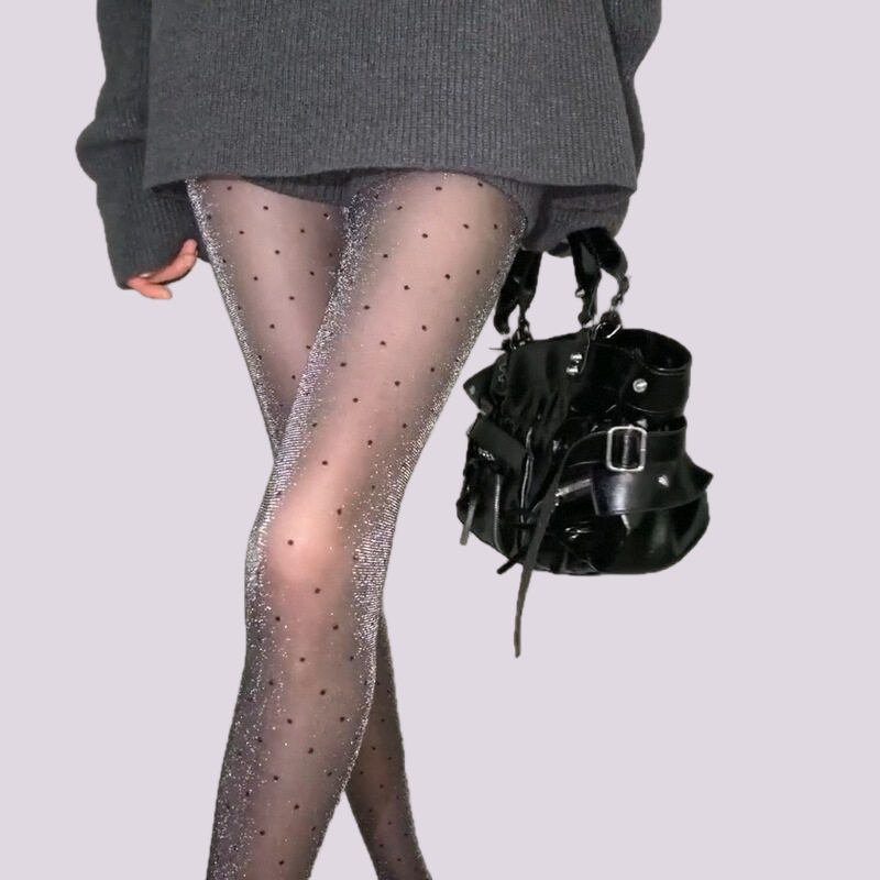 Shimmering Polka-Dot Full-Length Nylon Pantyhose