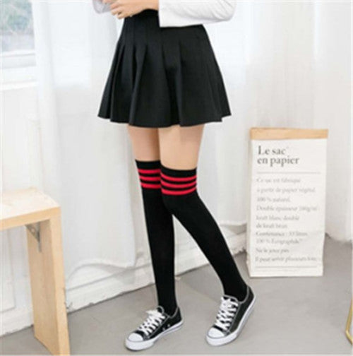 Striped Thigh-High Warm Cotton Stockings for Women
