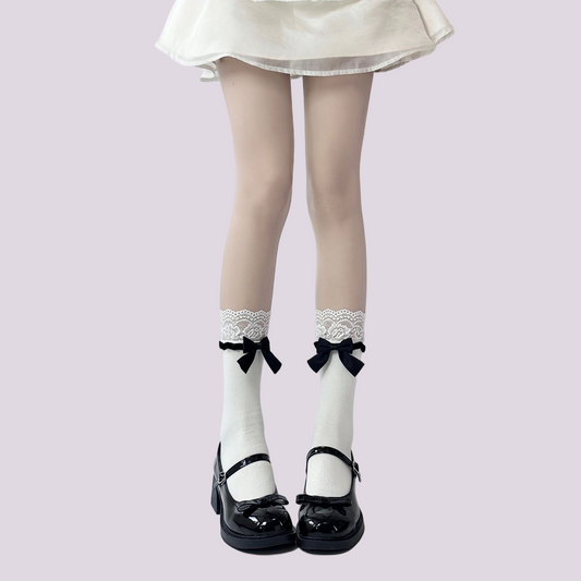 Japanese JK Bowknot Sweet Lace Lolita Mid-Calf Socks