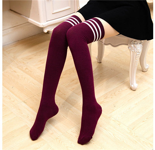 Striped Thigh-High Warm Cotton Stockings for Women