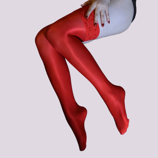 Lace-Trimmed Nylon Long Tube Oils Stockings